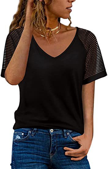 Dame sporty V-hals T-shirt med netærmer Stilla