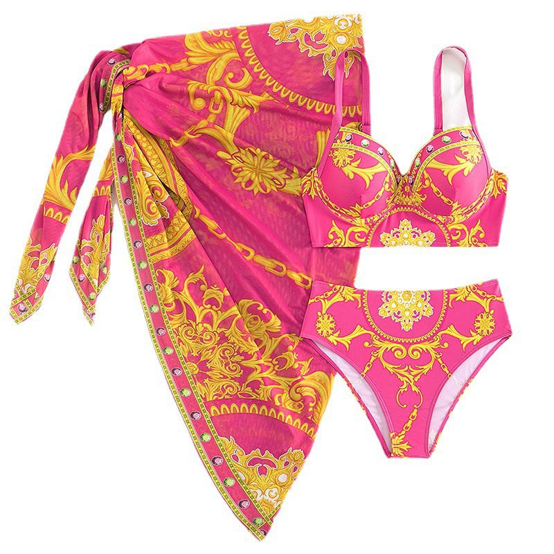Damer Bikini-sæt med ekstravagant design og højhælet omslagsskjorte funktion Stilla