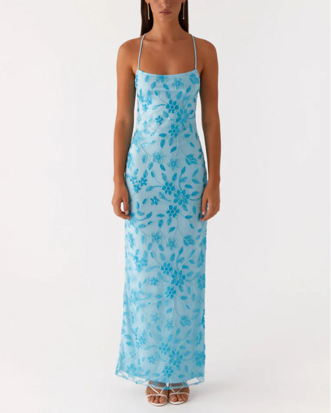 Damer Couture Maxi Kjole med Blomster Smock Design og Fristende Bag detaljer