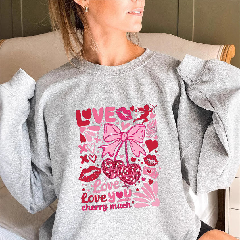 Damer sweatshirt med voluminøse ærmer og legende kirsebærmotiv Stilla