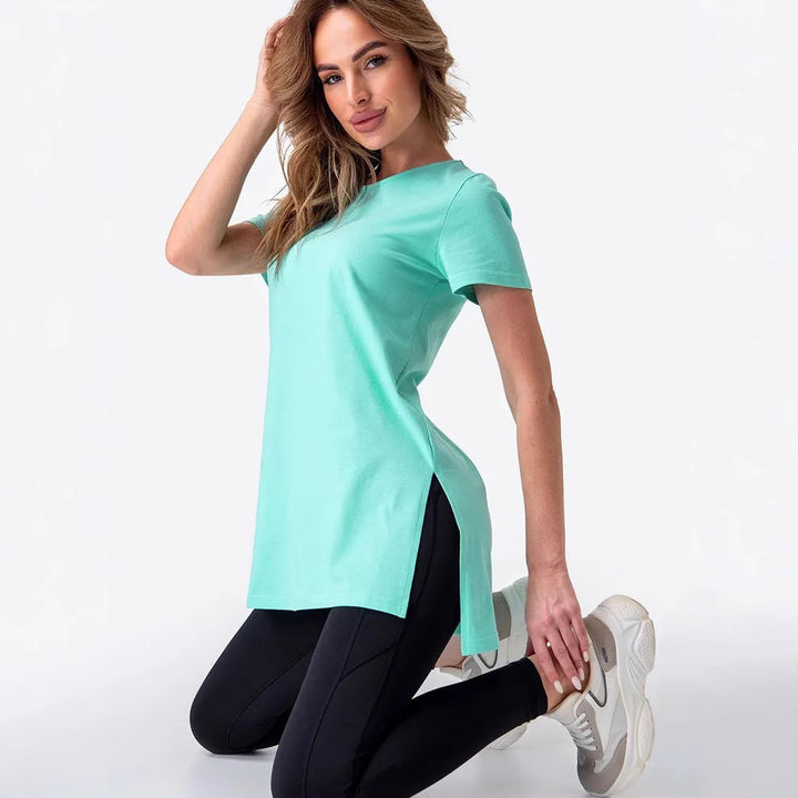 Kvinder casual longline T-shirt med sideslids og høj bærekomfort Skovae