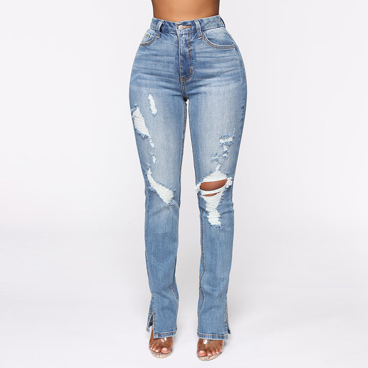 Dame High-Waist Jeans i moderne Destroyed-look Stilla