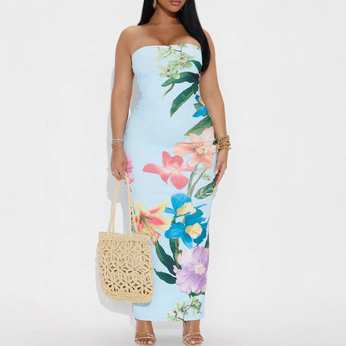 Dame Maxi kjole i elegant bandeau stil med blomsterprint Skovae