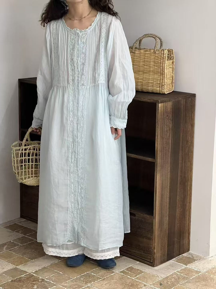Dame Elegant Langærmet Tunika Kjole med Spids Dekorationer Stilla