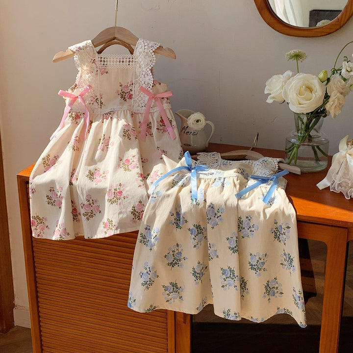 Pige Blomsterindsats Spidskant Sommerkjole Stilla
