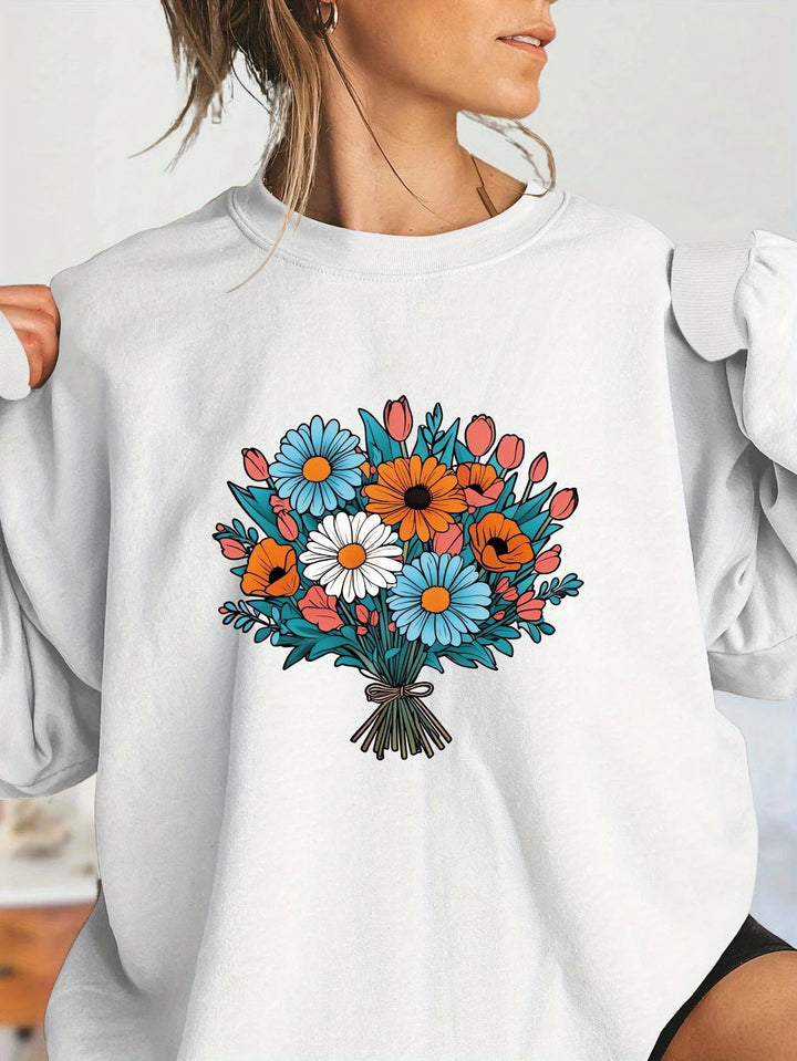Kvinders Oversized Sweatshirt med Blomster Grafiske Detaljer Stilla
