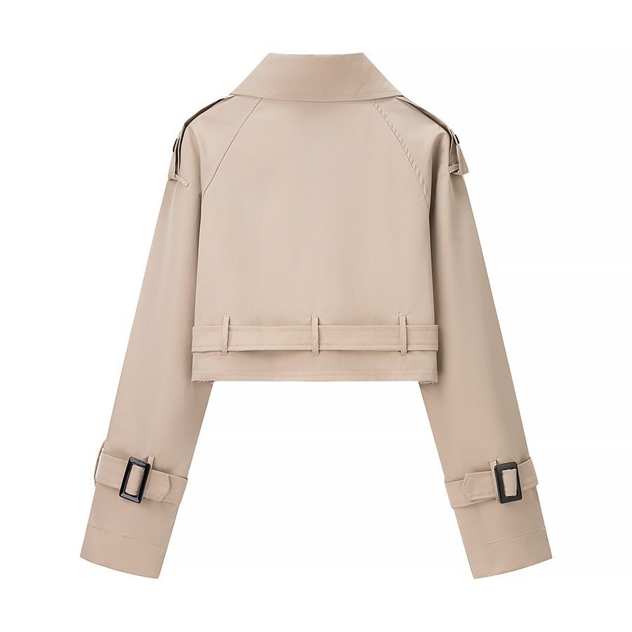 damer trendy cropped trench coat med dobbelt knaplukning Stilla