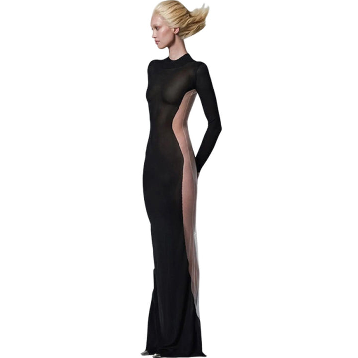 Dame Elegant Maxikjole med gennemsigtige indsatser og lang arm Stilla