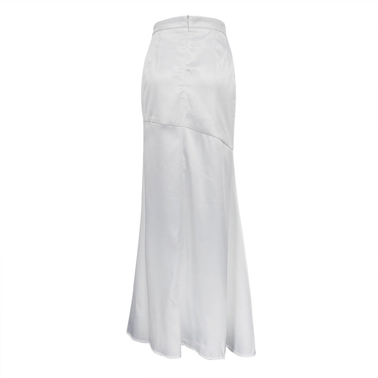 Dame maxiskørt med sidet slit og elegant satinfinish Stilla