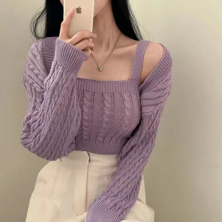Femme Oversized Off-Shoulder Kabelstrikketrøje Stilla