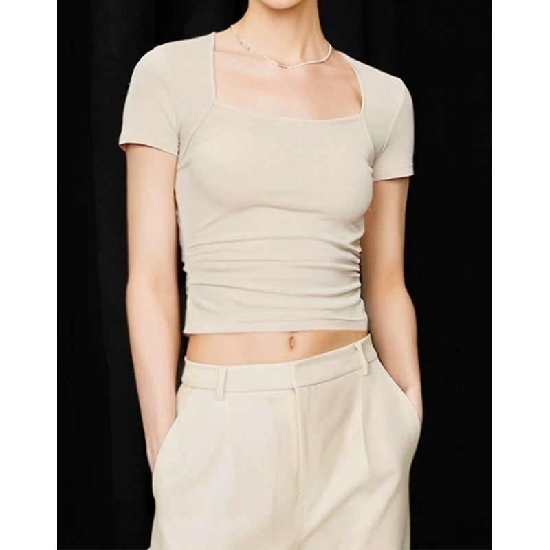 Dame figurtilpasset Crop-Top med firkantet udskæring og korte ærmer Stilla