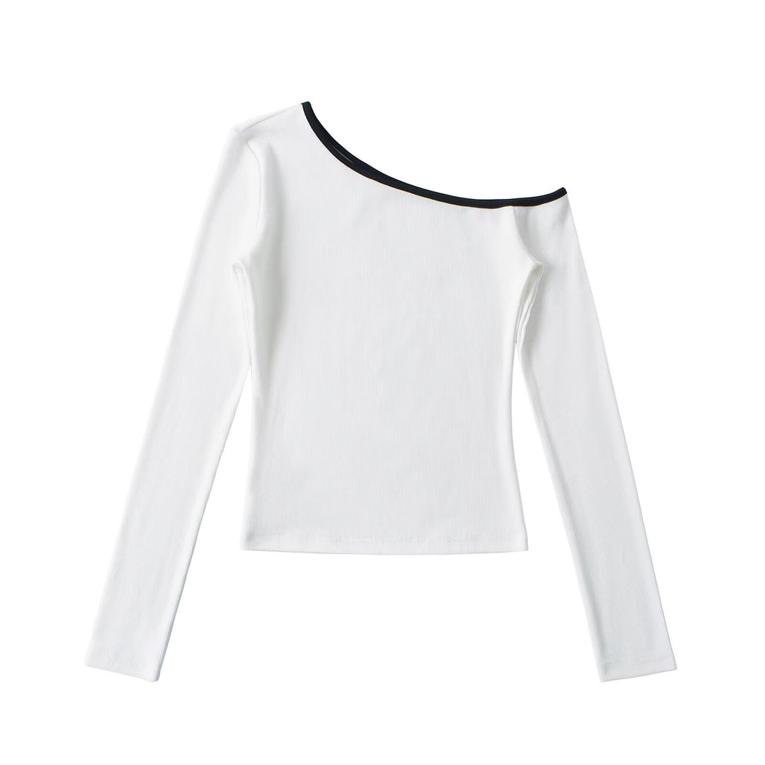 Dame Off-Shoulder Langærmet T-shirt med elegant kontrastdetalje Stilla