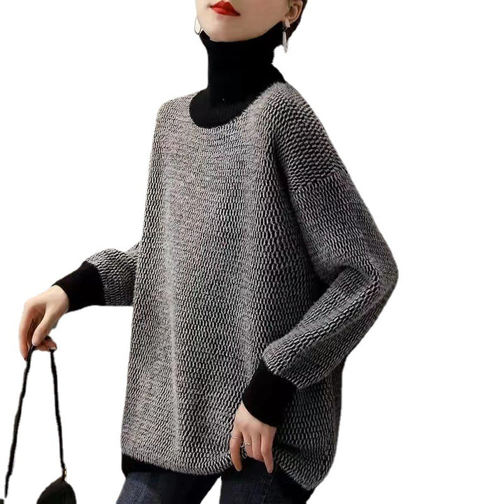 Kvinders chunky strik sweater med høj krave og moderne mønster Stilla