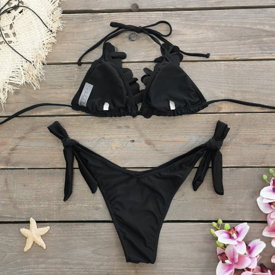 Dame bikini-sæt med blomster-rulletekster og justerbare stropper Stilla