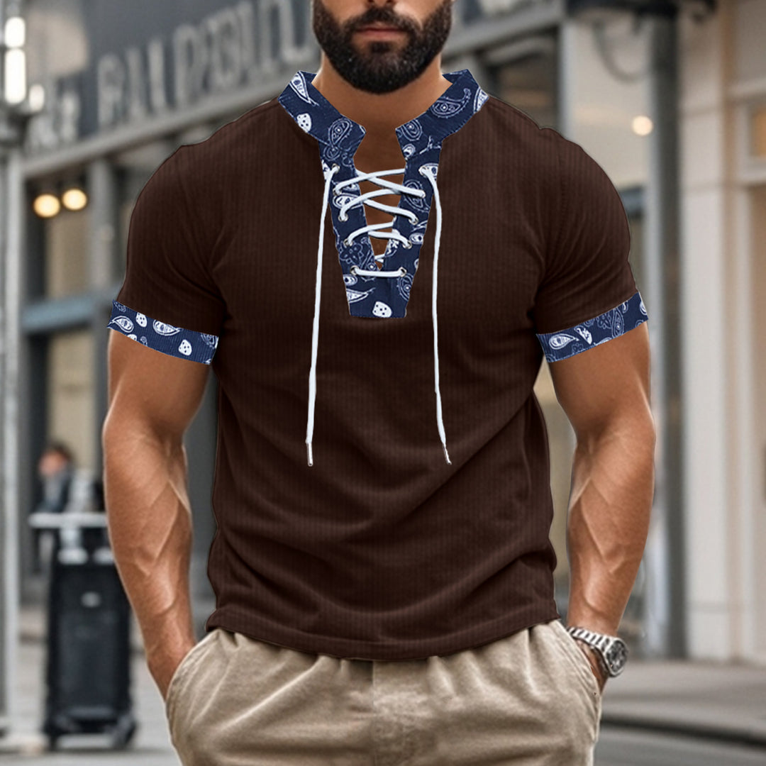 Herrer Kortærmet Henley-Shirt med farvet kontrastkrave og moderne snøre-design Stilla