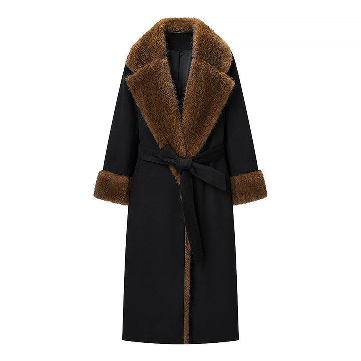Damer Elegant Fleece Frakke med Bælte og Trendy Slå Stilla