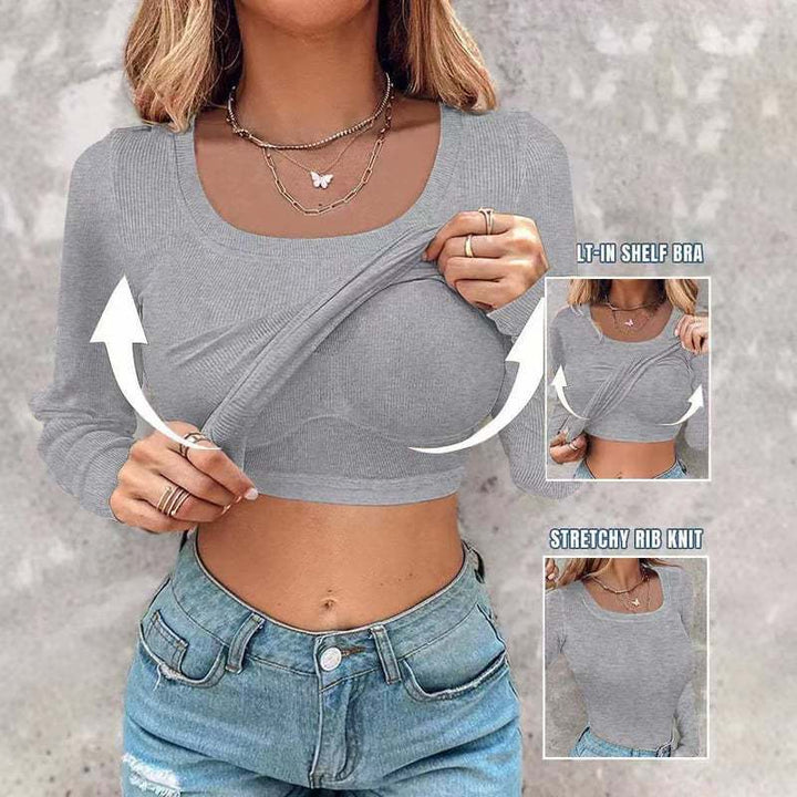 Kvindernes cropped langærmede skjorte med integreret tanktop Stilla