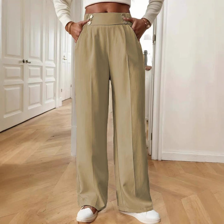 Dame elegant bredt skåret bukser med høj talje og praktiske lommer Stilla