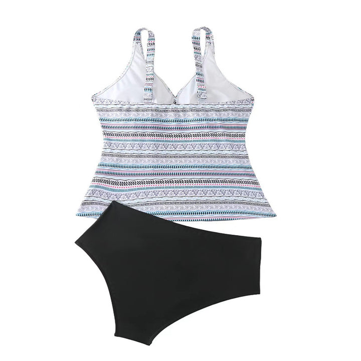 Dame Tankini med moderne stribemønster og behagelig høj-talje-bikiniunderdel Skovae