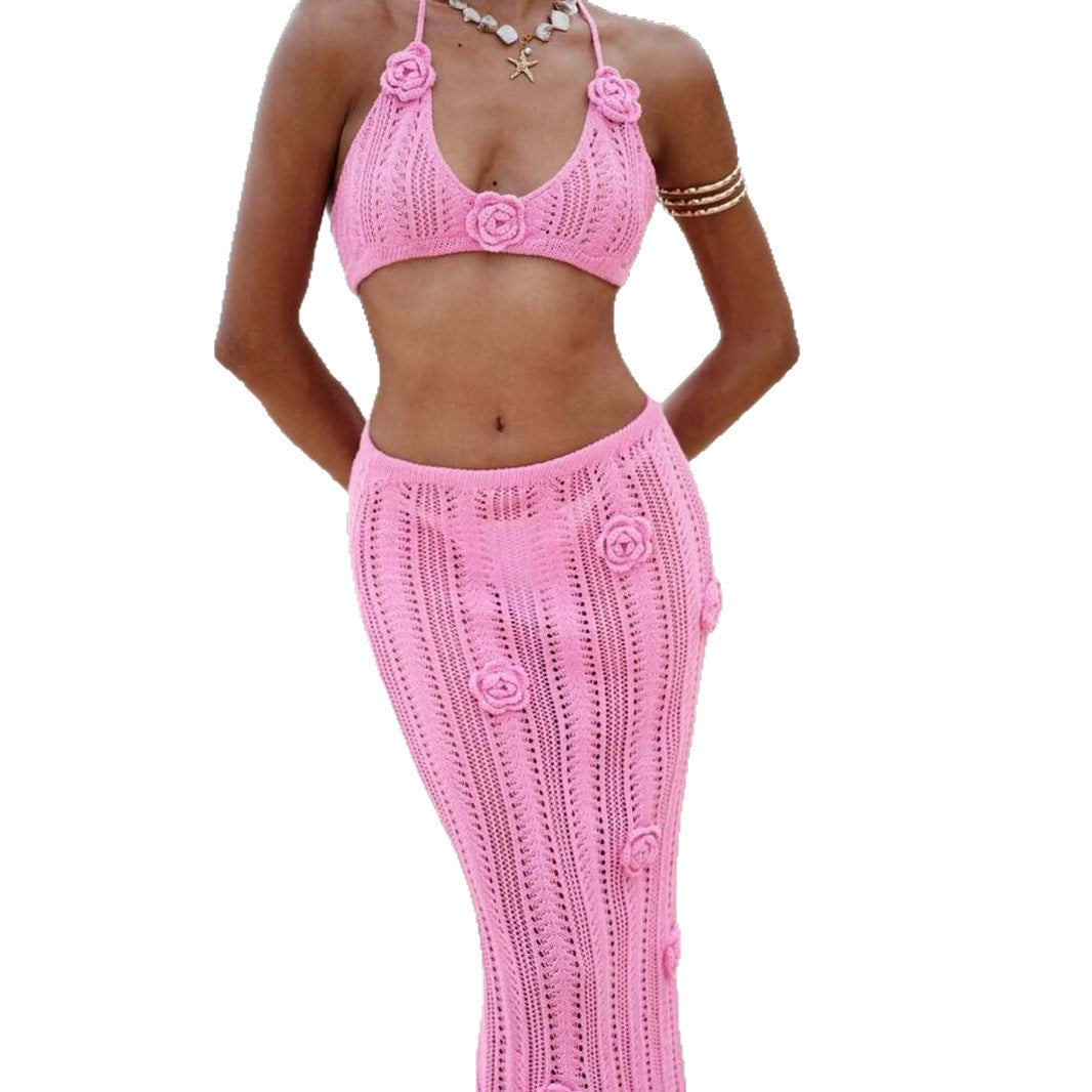 Dame hækle sæt med elegant crop-top og tætsiddende nederdel Stilla