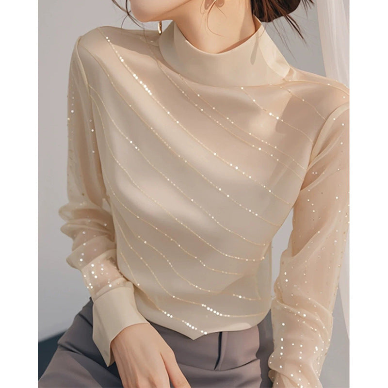 Dame Festlig Bluse med elegante gennemsigtige Ærmer Stilla