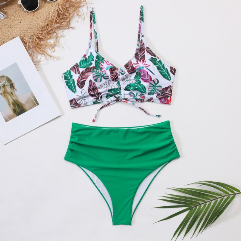 Dame højtaljede bikini-sæt med blomster top Skovae