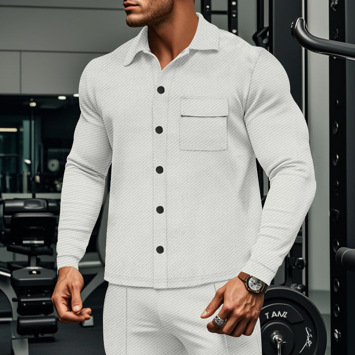 Herre langærmet fitness-skjorte med struktureret design og praktisk brystlomme Stilla
