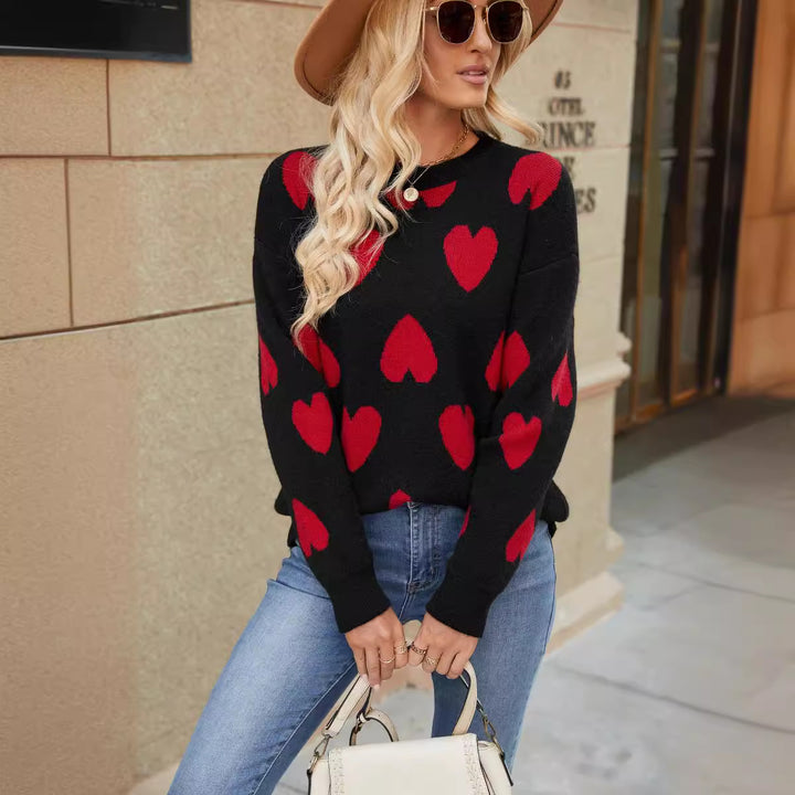 Dame sweater med hjertemotiv og afslappet snit Stilla