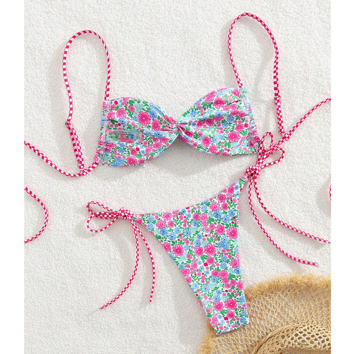 Dame Floral Bikini med justerbare bindebånd Skovae