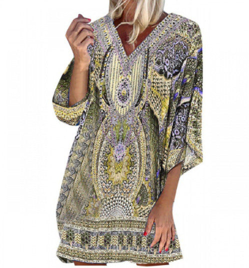 Dame Kaftan Kjole med V-udskæring og Sommerfugleærmer Stilla