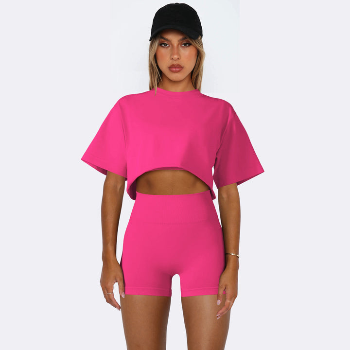Dame sportiv Crop-Top- og shorts-sæt med høj talje og oversized pasform Stilla
