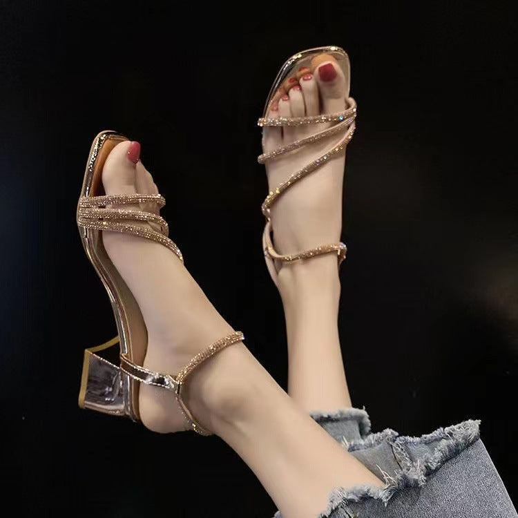 Dame Strappy Blokhæl Sandaler med Strass-detalje Stilla