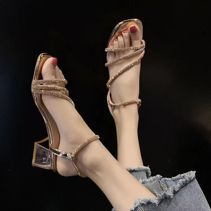 Dame Strappy Blokhæl Sandaler med Strass-detalje Stilla