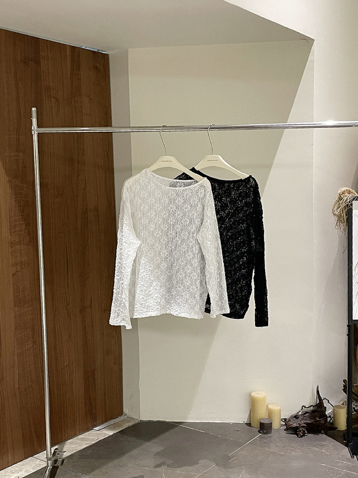 Dame spidsbluse med kunstnerisk struktur og vide ærmer Stilla