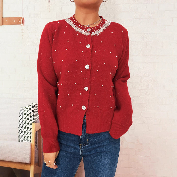 Kvinders cardigan med perle trim Stilla