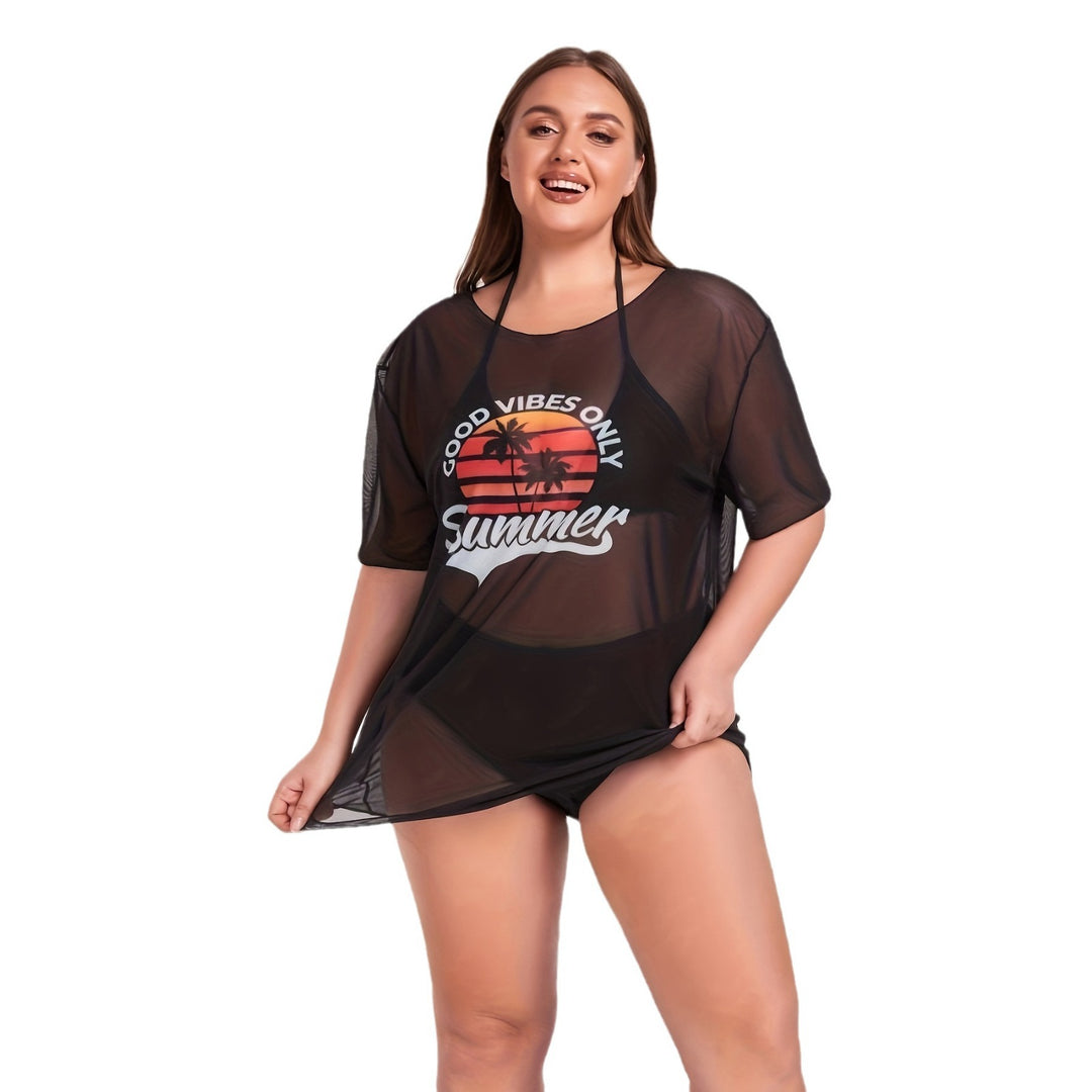 Dame Transparent Strandbluse med sommerligt tryk Skovae