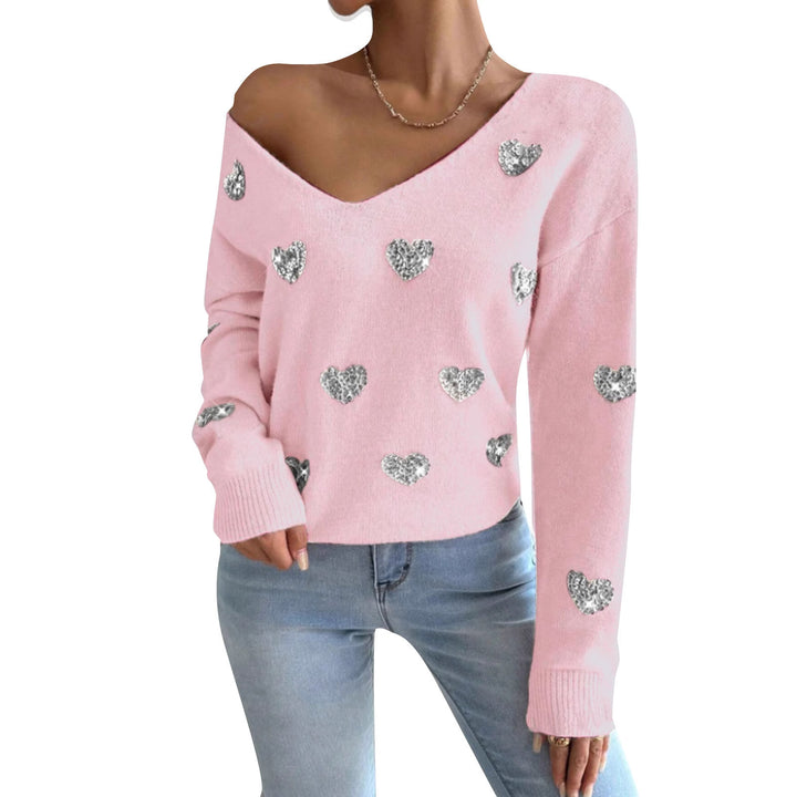 Kvindernes oversized sweatervest med dyb V-hals og hjerte motiv Stilla