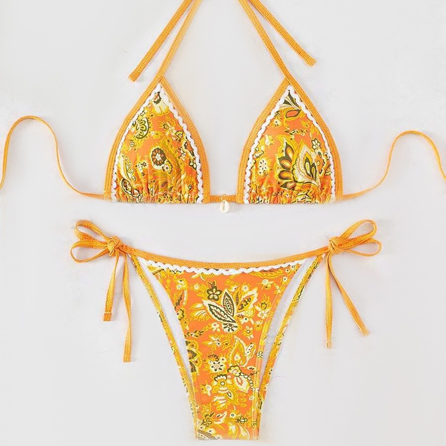 Dame triangel-bikini med detaljeret floral-design Skovae