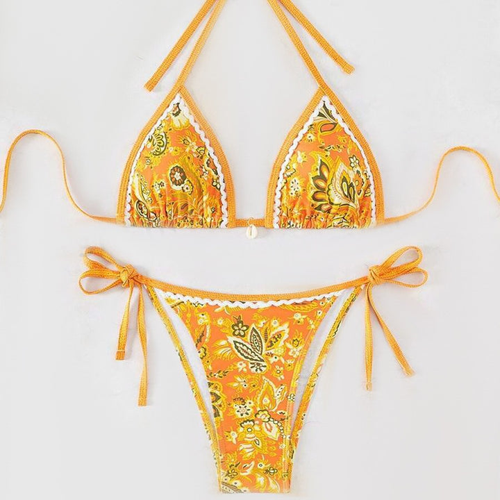 Dame triangel-bikini med detaljeret floral-design Skovae