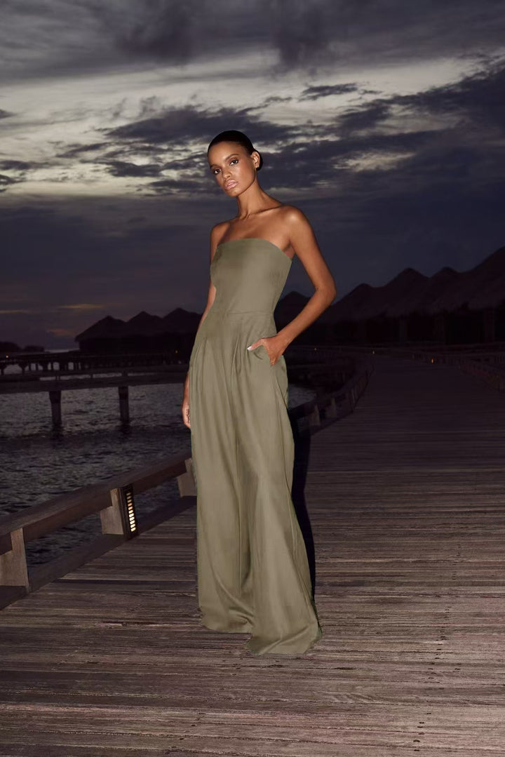 Dame elegant jumpsuit med smal overdel og bredt ben Stilla