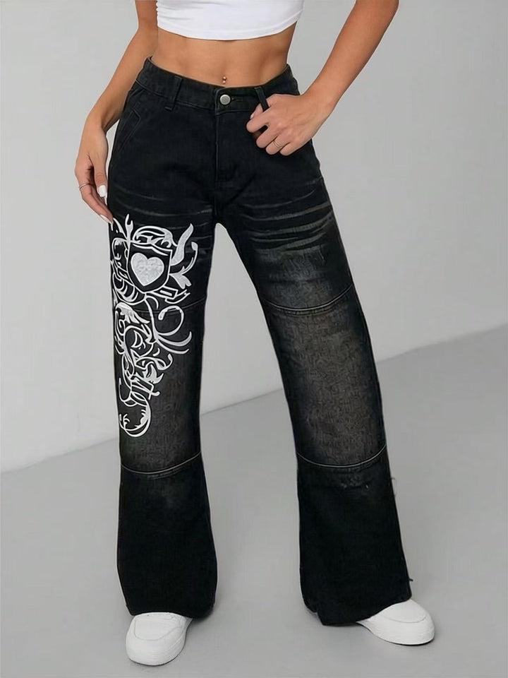 Dame baggy jeans med kunstnerisk tryk Skovae
