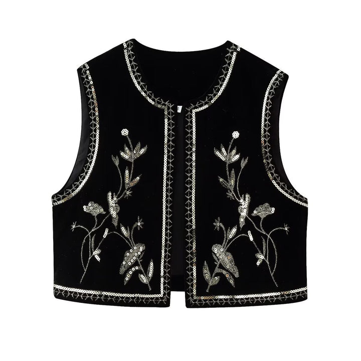 Femme broderet fløjl vest Stilla