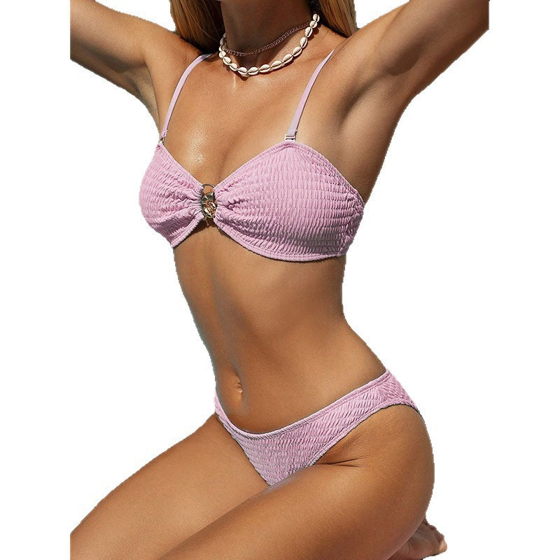 Dame bandeau bikini med glat flæse design Skovae