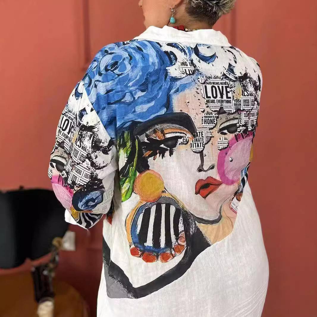 Dame skjortekjole med kreativt kunstmotiv Stilla