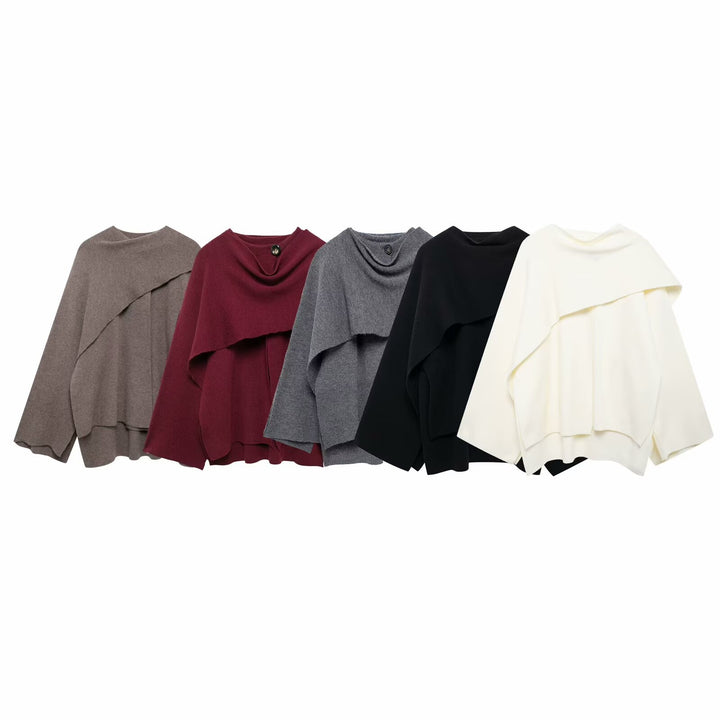 Dame elegant poncho med asymmetrisk snit og knappyntet forside Stilla