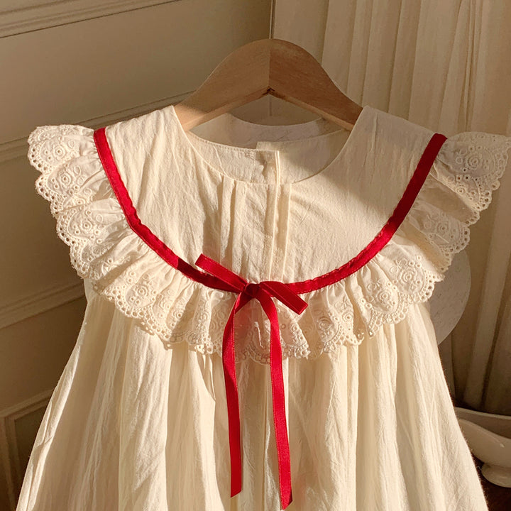 Pige Elegant Volang A-linje Kjole med Dekorativ Blonde Stilla