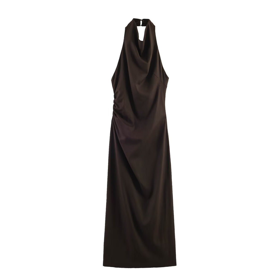 Dame maxikjole med elegant draperingsdesign Skovae