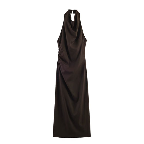 Dame maxikjole med elegant draperingsdesign Skovae