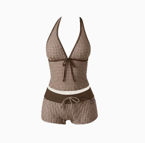 Dame tankini med moderne prikkemønster og justerbar halter Skovae