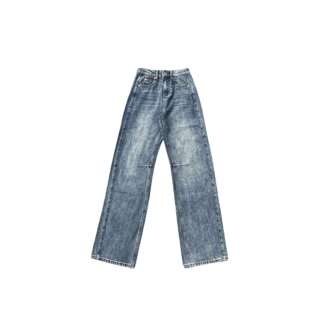 Dame brede denim-bukser med høj talje og diskret broderimønster Stilla